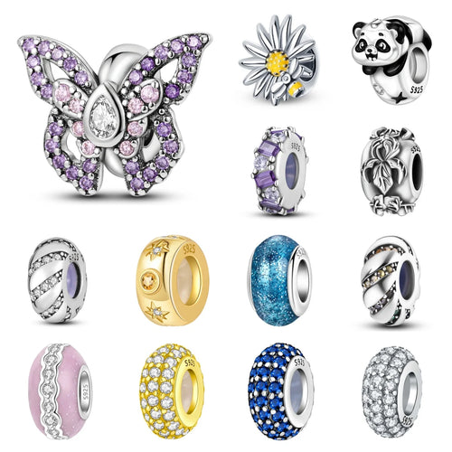 Purple Butterfly 925 Sterling Silver Safety Chain Stopper Bead Charm for Bracelets