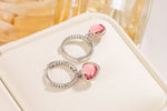 Sterling Silver Pink Heart Stud Earrings for Women - Elegant Gift