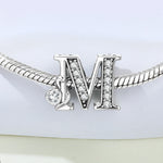 925 Sterling Silver Zircon Letter Bead Charm for Bracelet Necklace