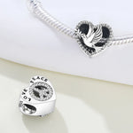 925 Sterling Silver Peace Love Dove Heart Charm Bead