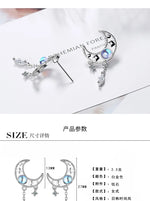 Sterling Silver Moon Tassel Stud Earrings for Women - Gift