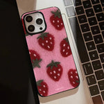 Adorable Korean-Style Strawberry Glossy Soft Phone Case  For iPhone 17 16 16e 15 14 13 12 11 Pro Max X XR XS 7 8 Plus SE2 Cover