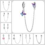 925 Sterling Silver Zircon Peach Heart Butterfly Safety Chain