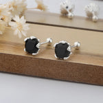 Sterling Silver Irregular Black Stud Earrings for Women - Wedding