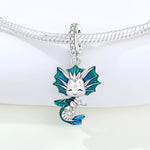 925 Sterling Silver Blue Dragon Dog Cat Animal Charm Bead