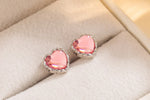 Sterling Silver Pink Zircon Heart Stud Earrings for Women - Wedding