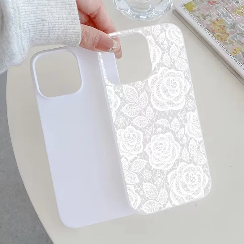 White Lace Flower Pattern Phone Case For Samsung Galaxy A16 A26 A36 A56 A55 S25 FE S24 Ultra S23 Plus S22 Shockproof Cover Cases