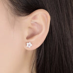 Sterling Silver Pink Purple Zircon Flower Stud Earrings for Women