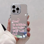 Pink English Pattern Phone Case For iPhone 11 12 13 14 15 16 17 Pro Max 7 8 16 Plus XR X XS Max 16E 17E Luxury Mirror Back Cover