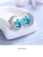 Sterling Silver Blue Star Moon Stud Earrings for Women - Wedding