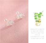 Sterling Silver Lotus Flower Stud Earrings for Women - Elegant