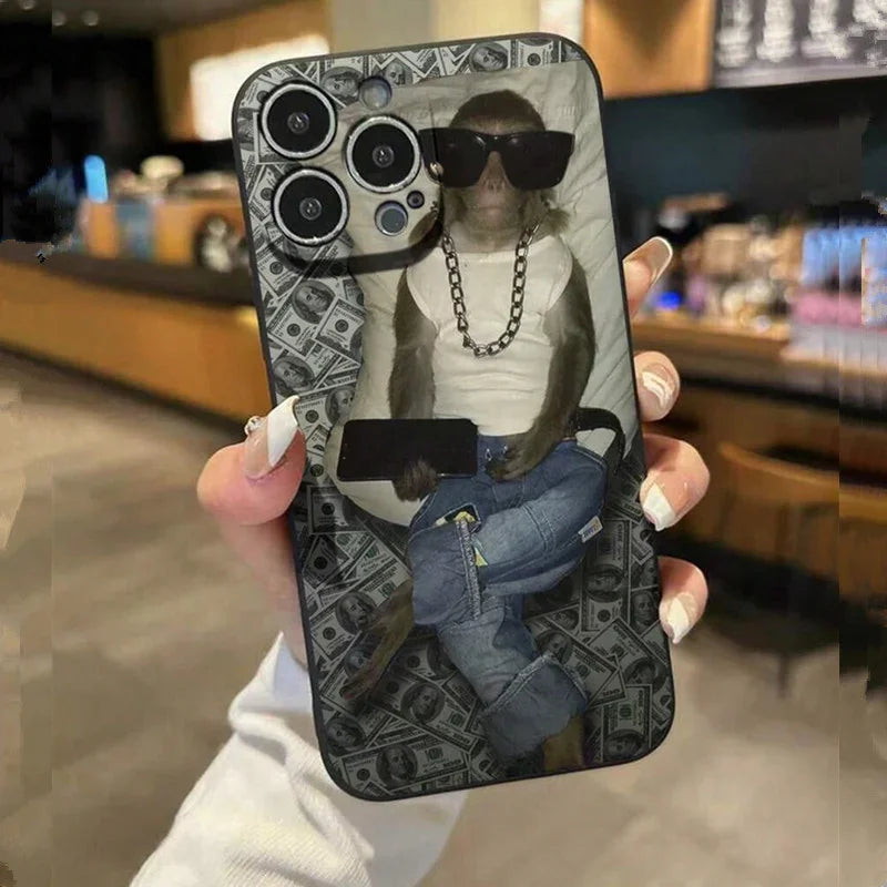 Phone Case for IPhone 11 12 13 14 15 16 Pro Max XS X XR 7 8 Plus SE 2020 2022 Sunglasses Monkey Money Printed Silicone Cover