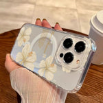 Floral Lily Orchid Pattern Magnetic Phone Case For Samsung Galaxy S25 Ultra S24 S23 Plus FE S24 Ultra S24FE Hard Clear Cover