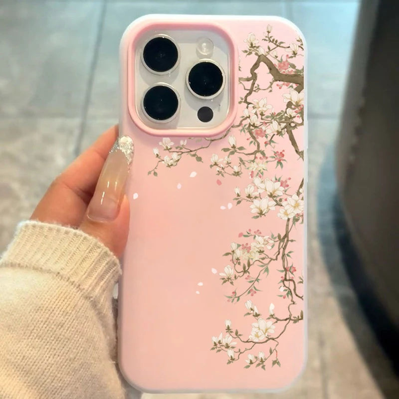 Magnolia Floral Case for iPhone 17 16 15 14 13 12 11 Pro Max Shockproof