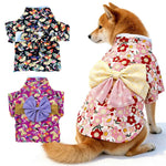 Japanese Pet Kimono Bow Fan Print Puppy Dog Clothes Small Dogs Corgi Shiba Inu Shetland Cat Dresses Pet Clothing