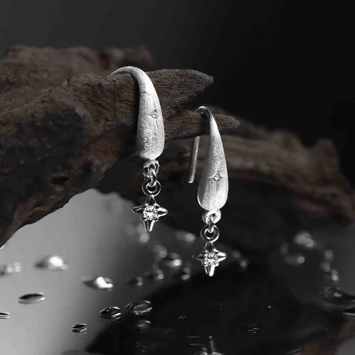Sterling Silver Sanded Star Stud Earrings for Women - Wedding