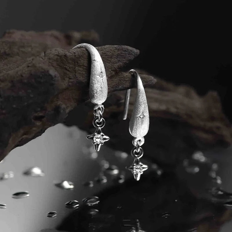 Sterling Silver Sanded Star Stud Earrings for Women - Wedding