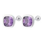 925 Sterling Silver Purple Zircon Square Stud Earrings for Women