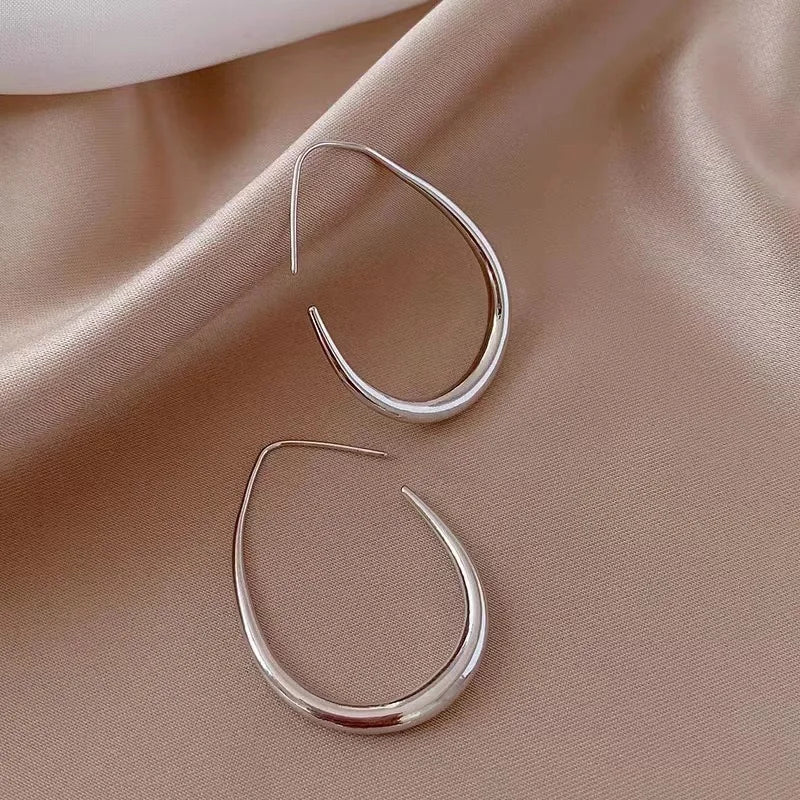 Sterling Silver Gold Ellipse Hoop Earrings for Women - Wedding Gift