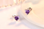 Sterling Silver Heart Zircon Stud Earrings for Women - Multicolour