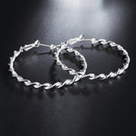 Sterling Silver Twisted Rope 45mm Hoop Earrings for Women - Vintage