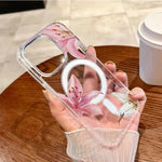 Floral Lily Orchid Pattern Magnetic Phone Case For Samsung Galaxy S25 Ultra S24 S23 Plus FE S24 Ultra S24FE Hard Clear Cover
