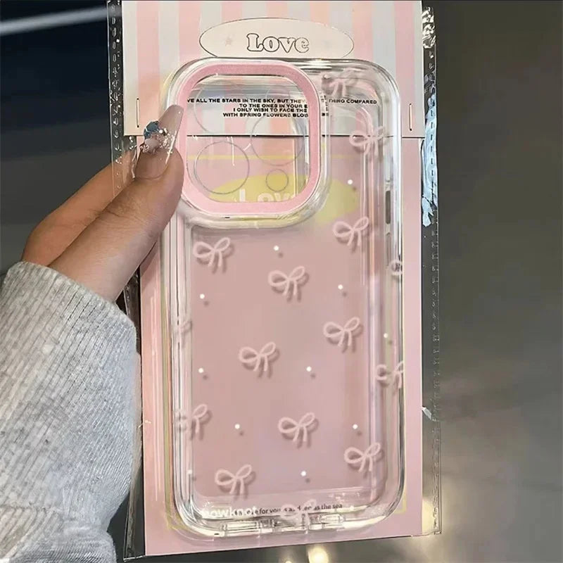 ins Korea Pink Bowknot Phone Case for Xiaomi Redmi Note 14 13 12 11 Pro Plus 5G 12S 11S 10S Redmi 13C 14C 4G Clear Soft Cover