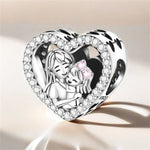 925 Sterling Silver Mother Daughter Embrace Heart Charm Bead