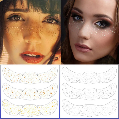 6pcs Freckle Tattoo Stickers Gold Silver Metallic Temporary Tattoo Stickers For Women Glitter Face Decals for Music Festival