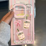 For iPhone 17 16 15 14 13 12 11 Pro Max Case Love Heart Milk Tea Soft Clear Cover for iPhone XS Max 7 8 16 15 Plus Girlish Funda