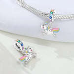 925 Sterling Silver Zircon Unicorn Four-Leaf Clover Charm Bead