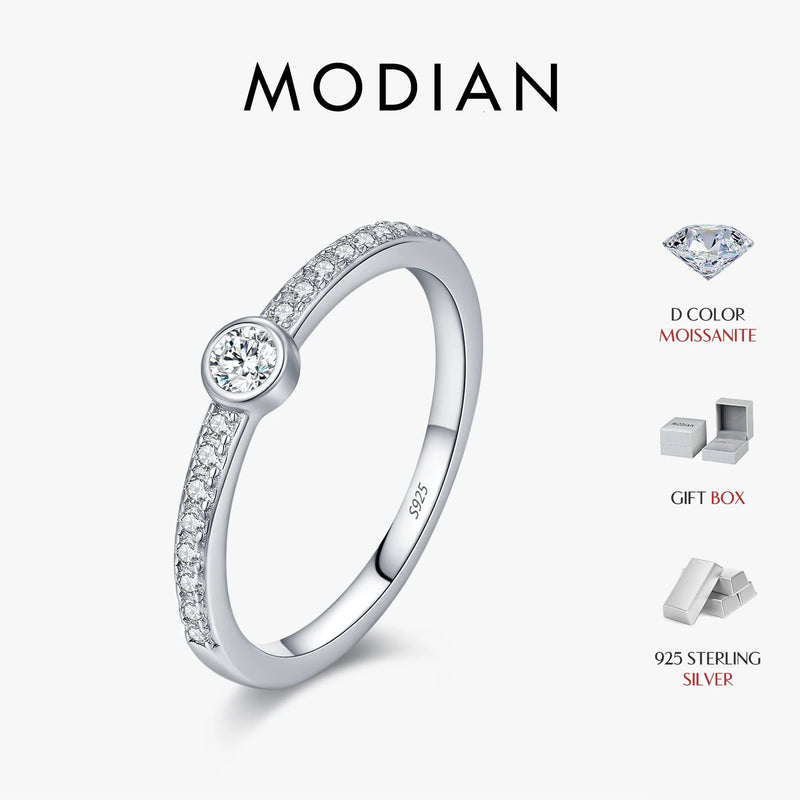 MODIAN 0.1CT D Color Moissanite 925 Sterling Silver Fashion Round Stackable Finger Rings For Women Daily Fine Jewelry ﻿