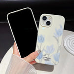 Elegant Blue Tulip Print Soft Phone Case For iPhone 17 16 15 14 13 12 11 Pro Max  PLUS Floral White Shockproof Bumper Back Cover