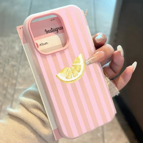 Lemon Slice Pink Stripes Phone Case For iPhone 17 Air 16 15 14 Plus 13 12 11 Pro Max 16e XR X XS Max 7 8 Plus 2 in1 Soft Cover