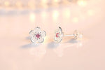 Sterling Silver Pink Purple Zircon Flower Stud Earrings for Women