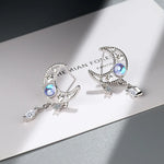 Sterling Silver Moon Tassel Stud Earrings for Women - Gift