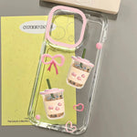 For iPhone 17 16 15 14 13 12 11 Pro Max Case Love Heart Milk Tea Soft Clear Cover for iPhone XS Max 7 8 16 15 Plus Girlish Funda