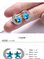 Sterling Silver Blue Star Moon Stud Earrings for Women - Wedding
