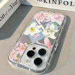 Pink Lily Peony Pattern Phone Case For iPhone 17 16 15 14 13 12 11 Pro Max 7 8 Plus XR X XS Max 16E Fashion Mirror Back Cover