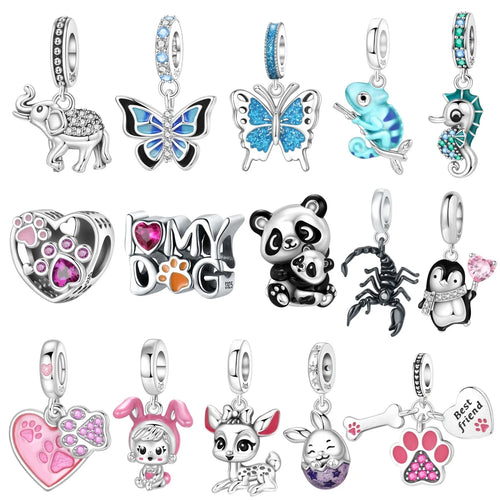 925 Sterling Silver Paw Print Butterfly Charm Bead