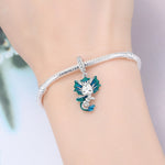 925 Sterling Silver Blue Dragon Dog Cat Animal Charm Bead