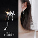 Sterling Silver Zircon Flower Tassel Earrings for Women - Vintage