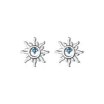 Sterling Silver Blue Zircon Sun Stud Earrings for Women - Hypoallergenic