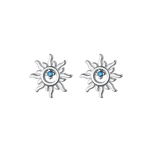 Sterling Silver Blue Zircon Sun Stud Earrings for Women - Hypoallergenic