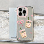 For iPhone 17 16 15 14 13 12 11 Pro Max Case Love Heart Milk Tea Soft Clear Cover for iPhone XS Max 7 8 16 15 Plus Girlish Funda
