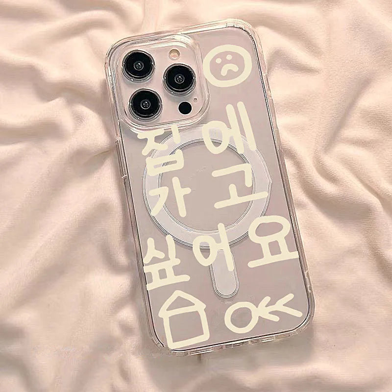 Ins Korea Cute Words Phone Case For iPhone 16 16E 15 14 13 12 11 17 Air Pro Max XS Max 16 Plus Wireless Charge Transparent Cover