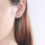 Sterling Silver Black Cross Stud Earrings for Women - Wedding