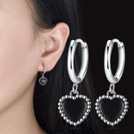 Sterling Silver Black Heart Earrings for Women - Gift