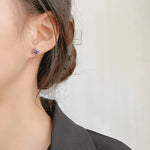 925 Sterling Silver Purple Zircon Square Stud Earrings for Women