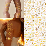 Waterproof Metallic Temporary Tattoos Women Gold Flash Fake Tattoo Sticker Heart Design Stickers for Valentine Wedding Body Art